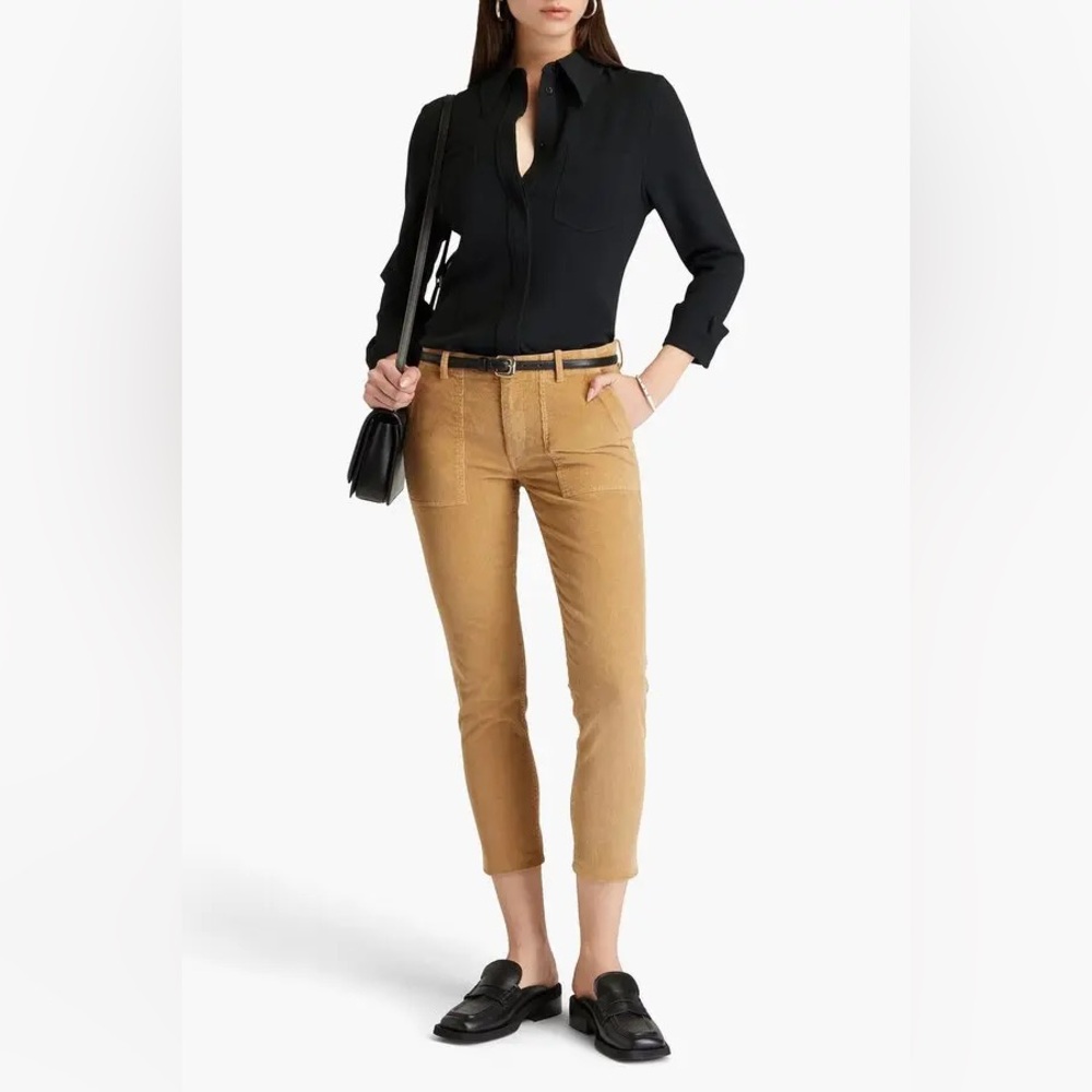 Nili Lotan Camel Brown Tan Corduroy Cropped Raw Hem Jenna Slim Leg Pants